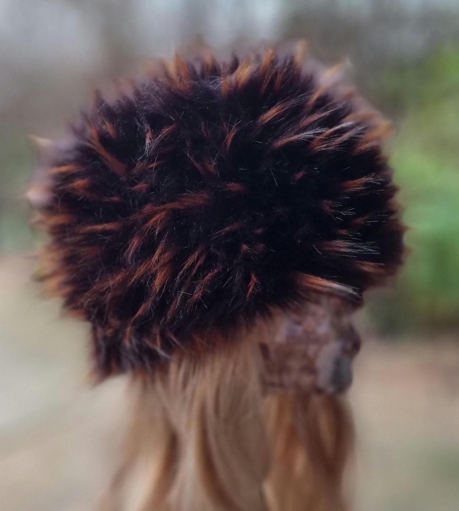 Rich Chocolate Brown/Gold Streaks Luxury Faux Fur Hat with Polar Fleece Lining-Fur Hat-Fake Fur Hat-Winter Hat-Long Fur Hat-Brown Fur Hat