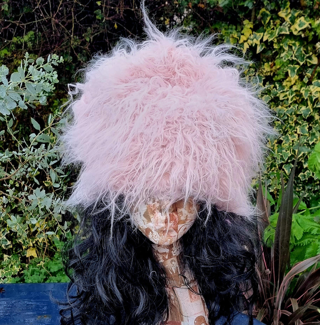 Baby Pink Mongolian Marshmallow Hat- Fake Fur- Ski Hat-Apres Ski- Dog Walking- Pink Fur Hat-Cruelty Free-Vegan Fabric-Faux Fur