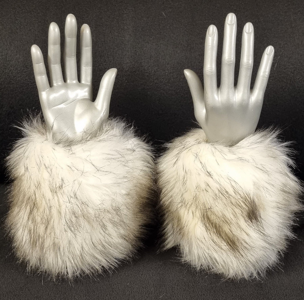 Husky Faux Fur Cuffs | White with Black Tips | Handmade in England