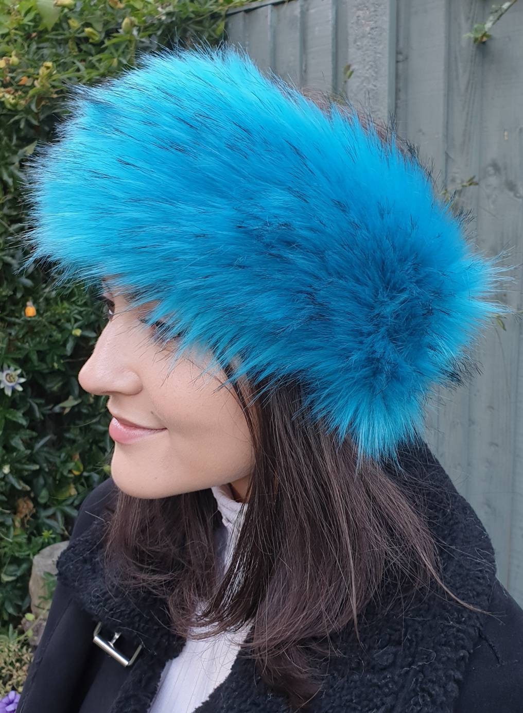 Turquoise Blue Luxury Faux Fur Headband-Blue Fur Headband- Neckwarmer- Earwarmer-Head Wrap-Fur Head Wrap- Handmade in Lancashire England