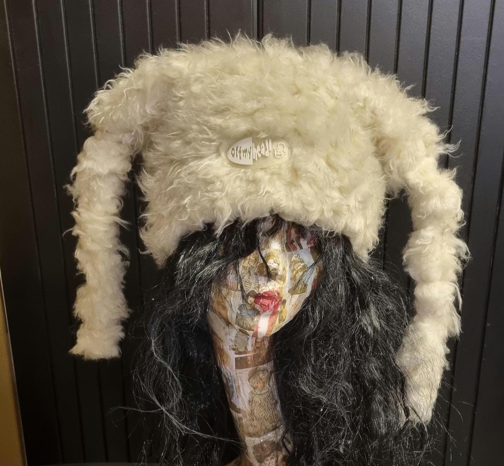 Marshmallow Hat in Twisty Cream Faux Fur | Fluffy Rave Hat | Handmade in England