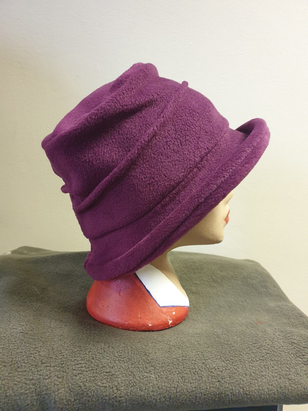 Plum Fleece Hat Lined with Polar Fleece-Downton Abbey Hat-Womens Fleece Hat-Womens Fleece Winter Hat-1930's-Vintage Hat-Ladies Winter Hat