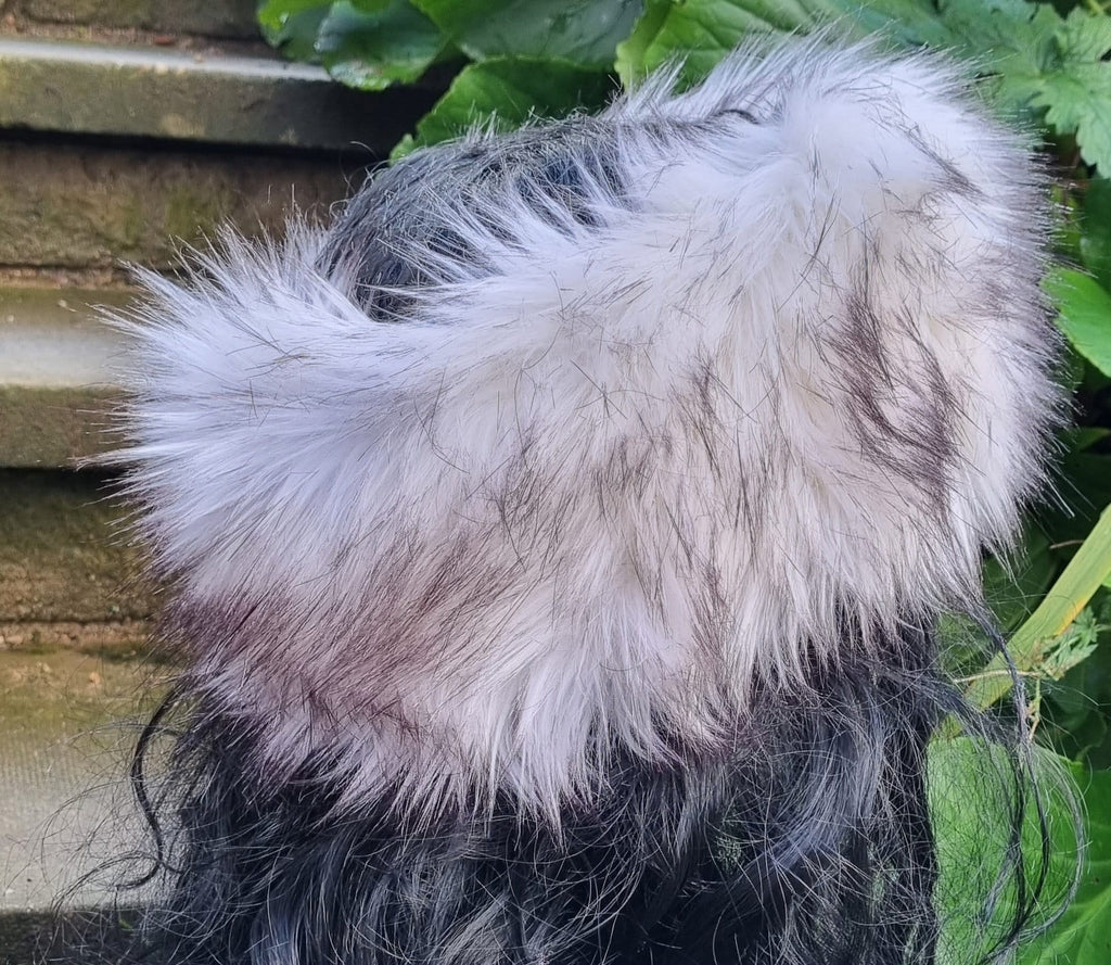 White With Black Highlights Faux Fur Headband-Neckwarmer-Earwarmer-Head Wrap-White Fur Headband-White Fur-Husky