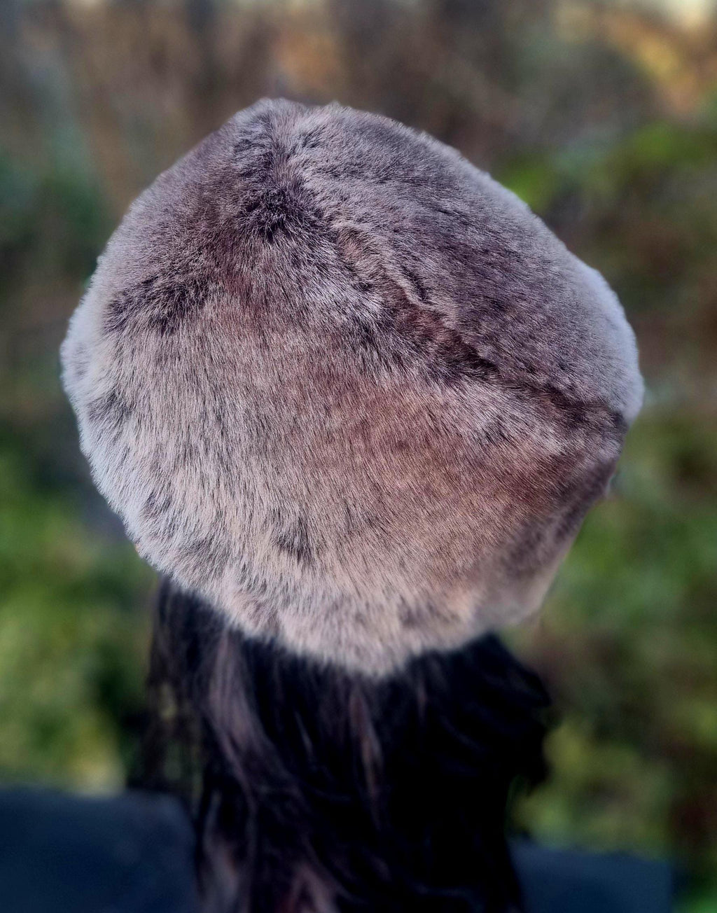 Faux Chinchilla- Winter Faux Fur Hat-Brown-Grey Fur Hat-Brown Fake Fur-Fur Pill Box Hat-Winter Fake Fur Hat Silver Grey- Vegan Fabric