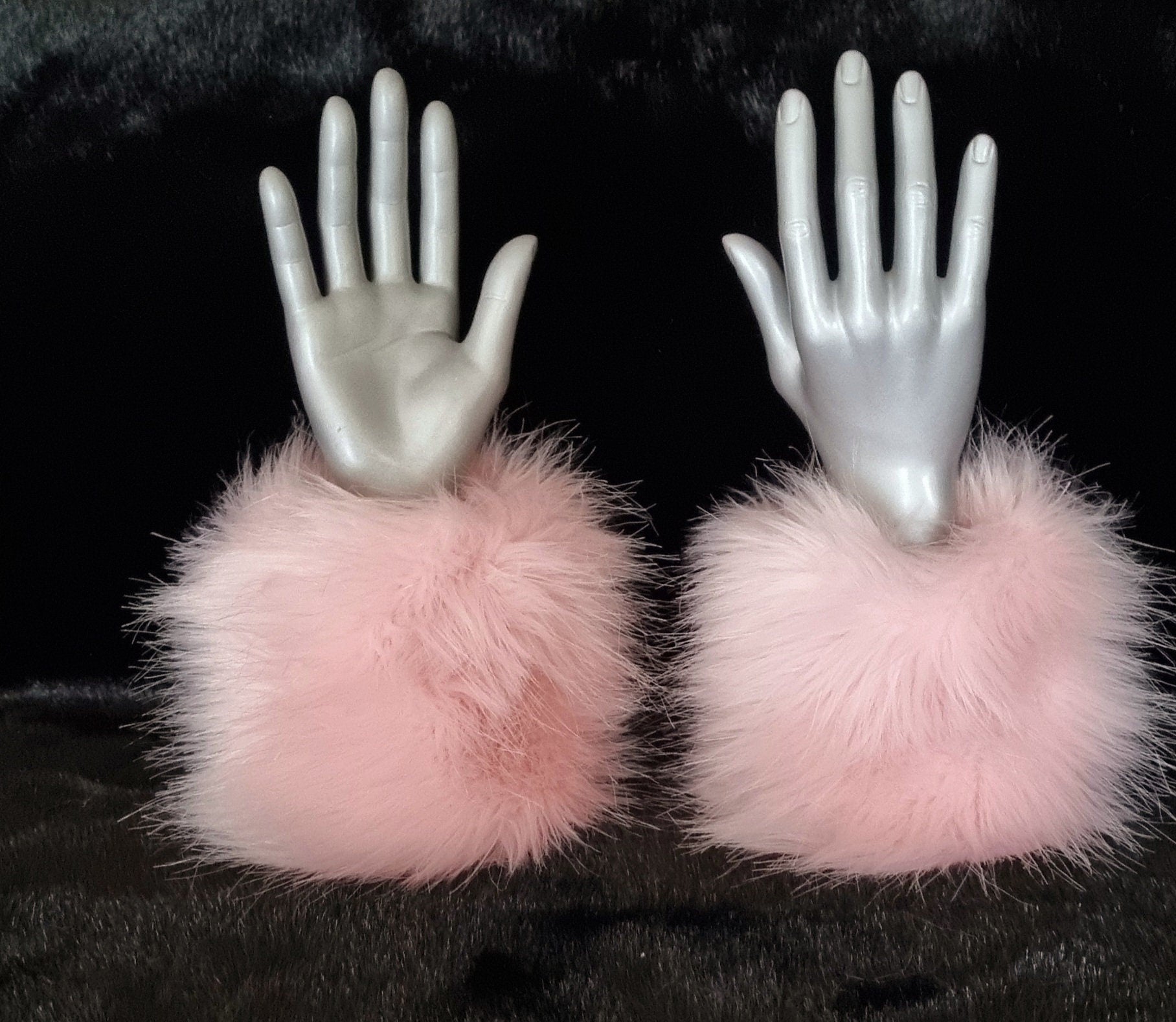 fluffy pink faux fur wrist cuffs, winter , festival