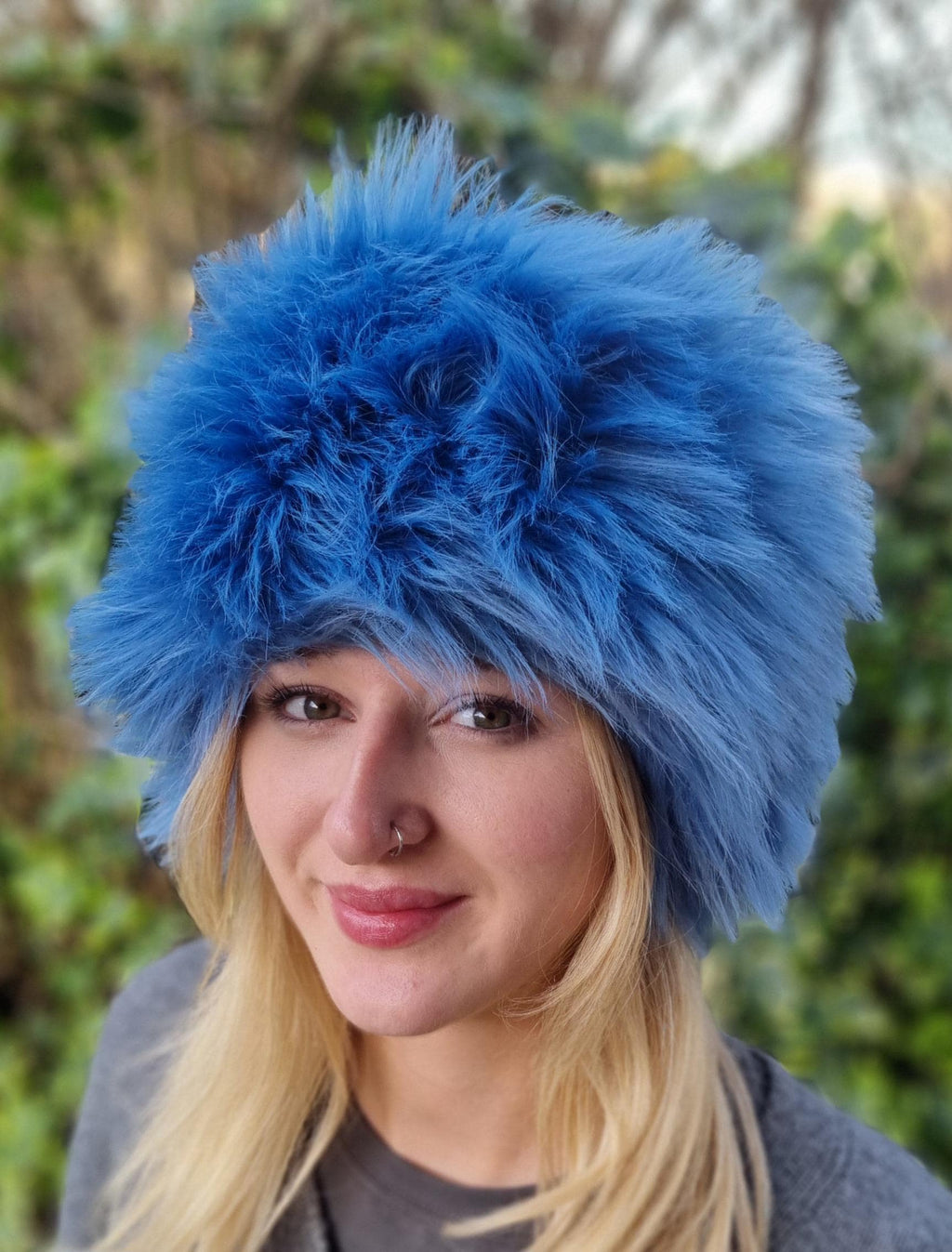 Beautiful Cornflower Blue-Faux Fur Winter Hat-Blue Fur Hat- Blue Russian Hat-Russian Hat-Fake Fur Hat-Blue Fur