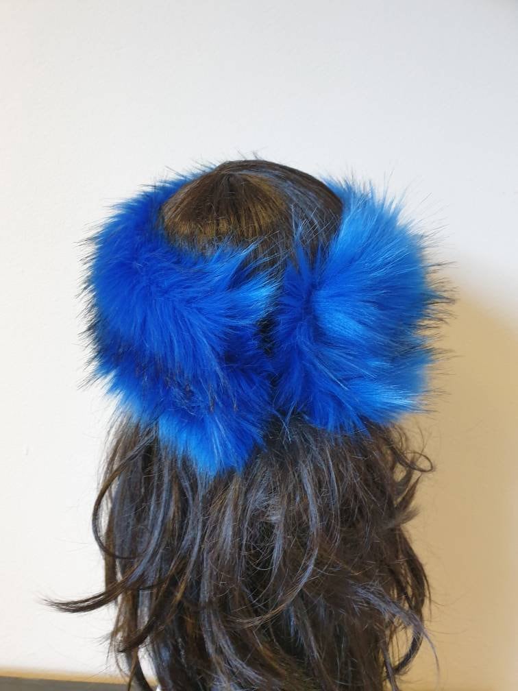 Royal Blue Faux Fur Headband | Fleece Lined Ear Warmer | Handmade in England