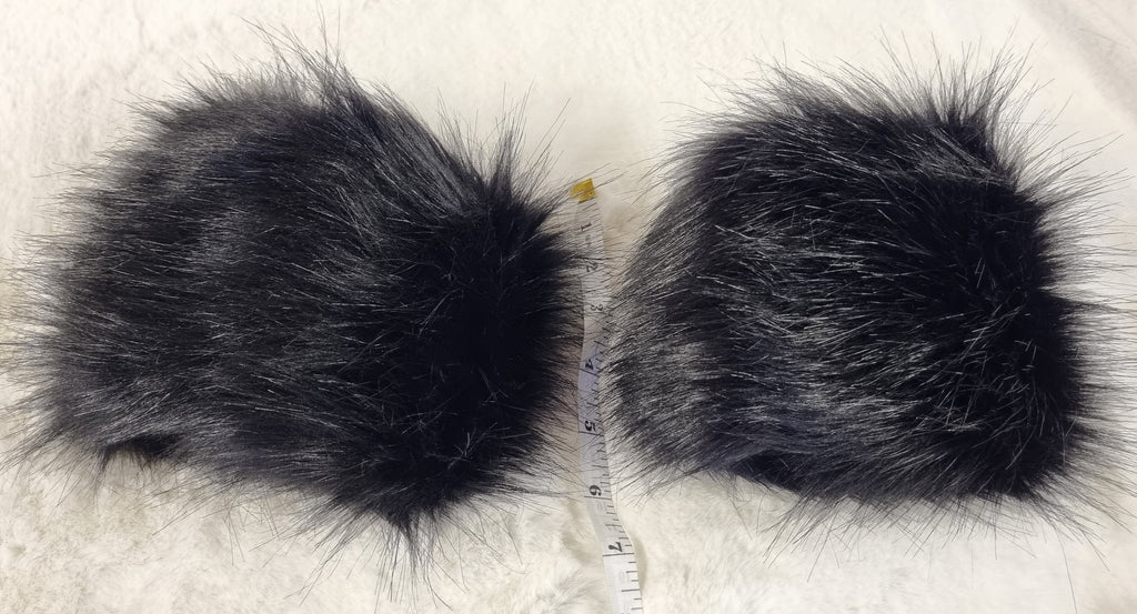Shiny Black Faux Fur Cuffs | Fluffy Wrist Warmers | Handmade in England