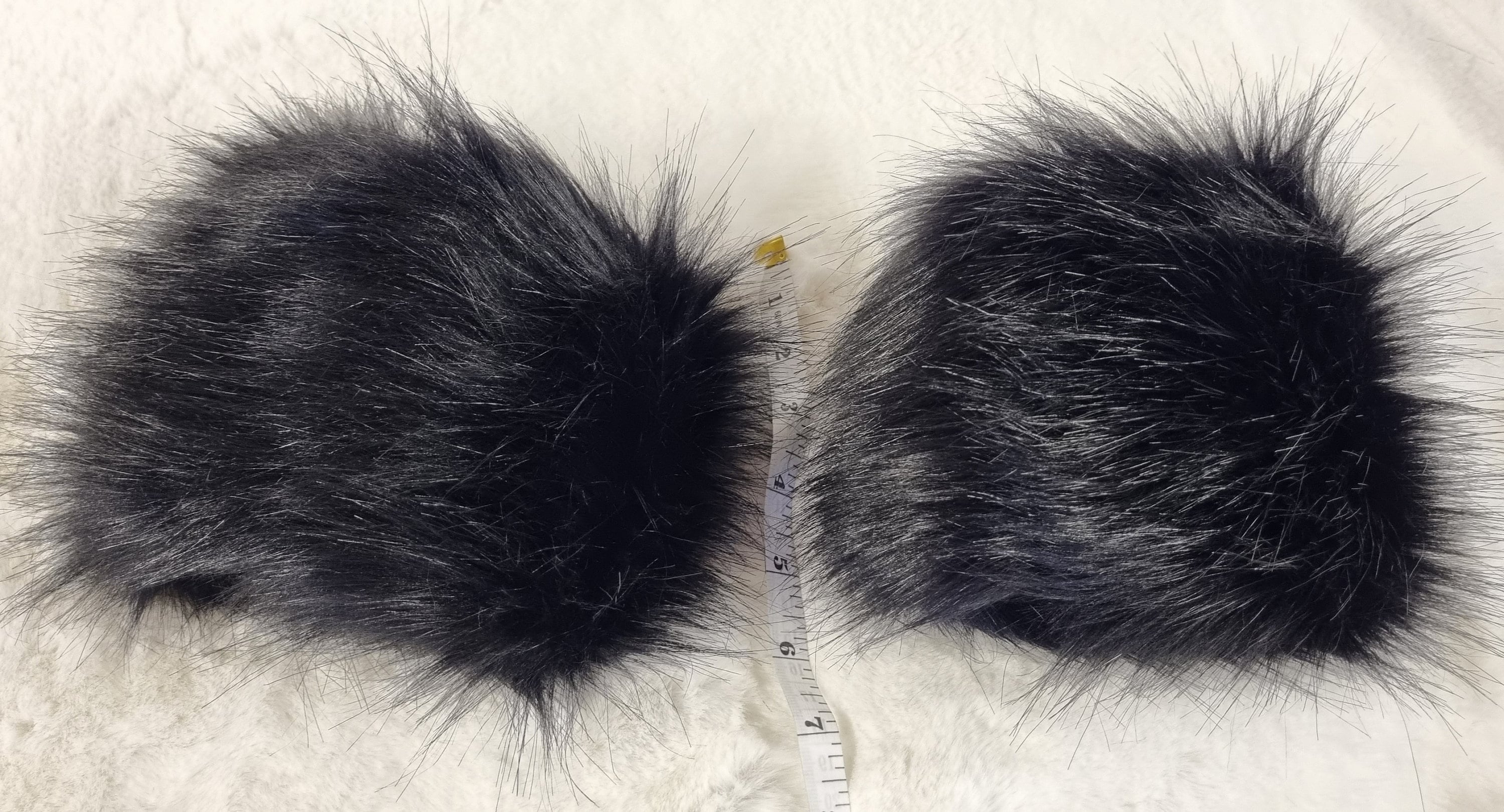 Shiny Black Faux Fur Cuffs | Fluffy Wrist Warmers | Handmade in England