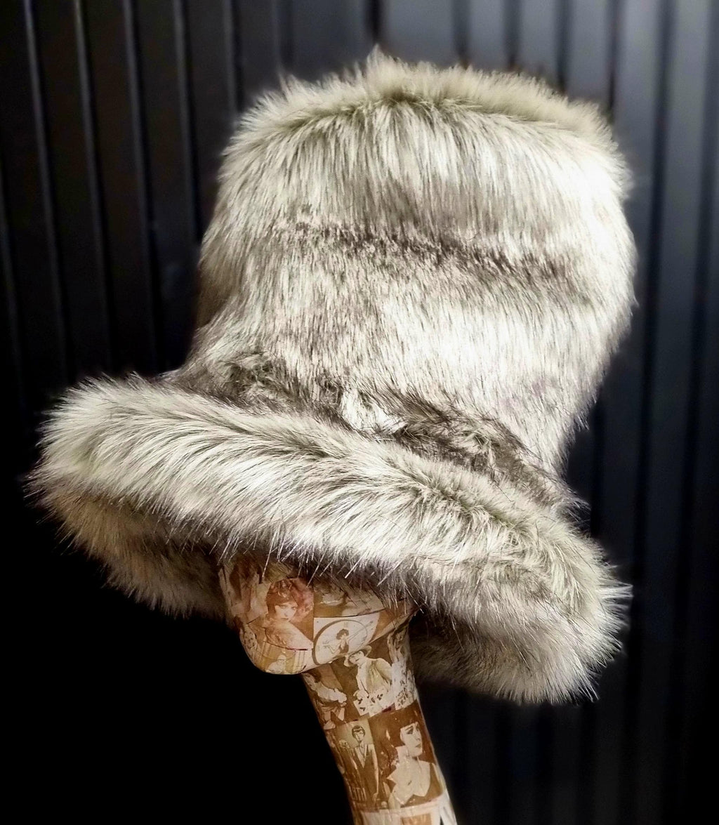 Tall Grey Faux Fur Hat | Festival & Costume Hat | Handmade in the UK