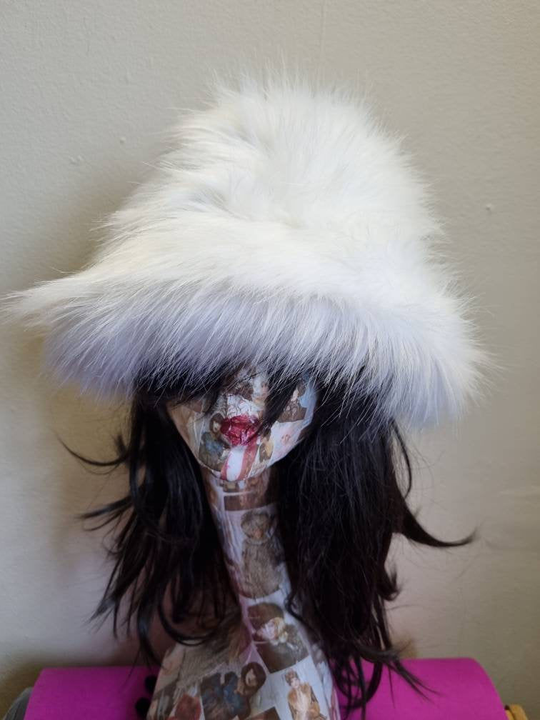Ice White Faux Fur Bucket Hat-Festival Hat-Floppy Hat-Fur Hat-Fake Fur Hat-Rave Hat-White Fur Hat- Fuzzy Bucket Hat-White Fur Hat