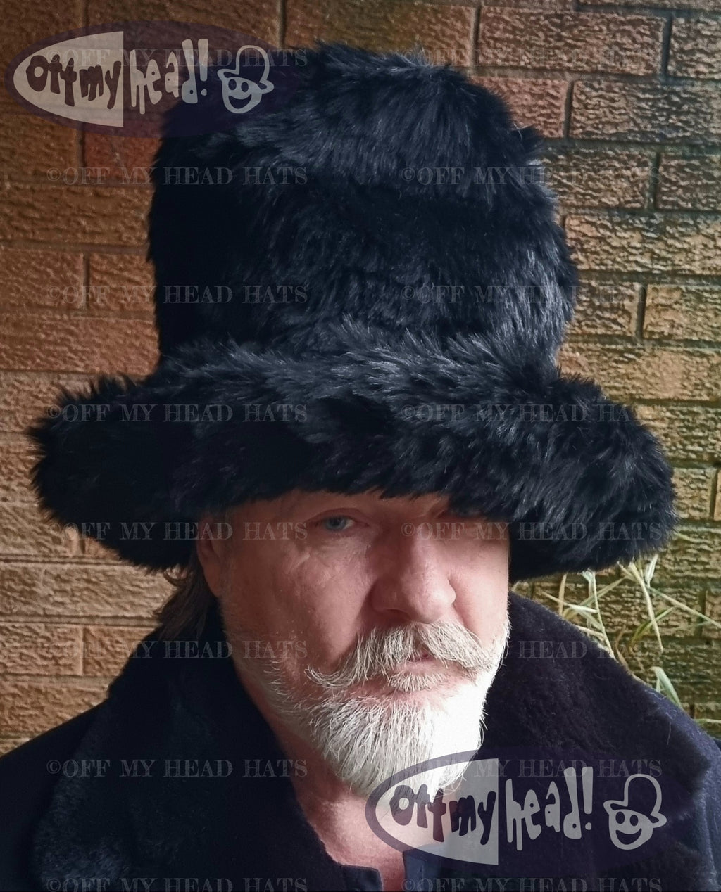 Tall Black Faux Fur Hat | Handmade in England | JK Space Cowboy Style Stovepipe Hat