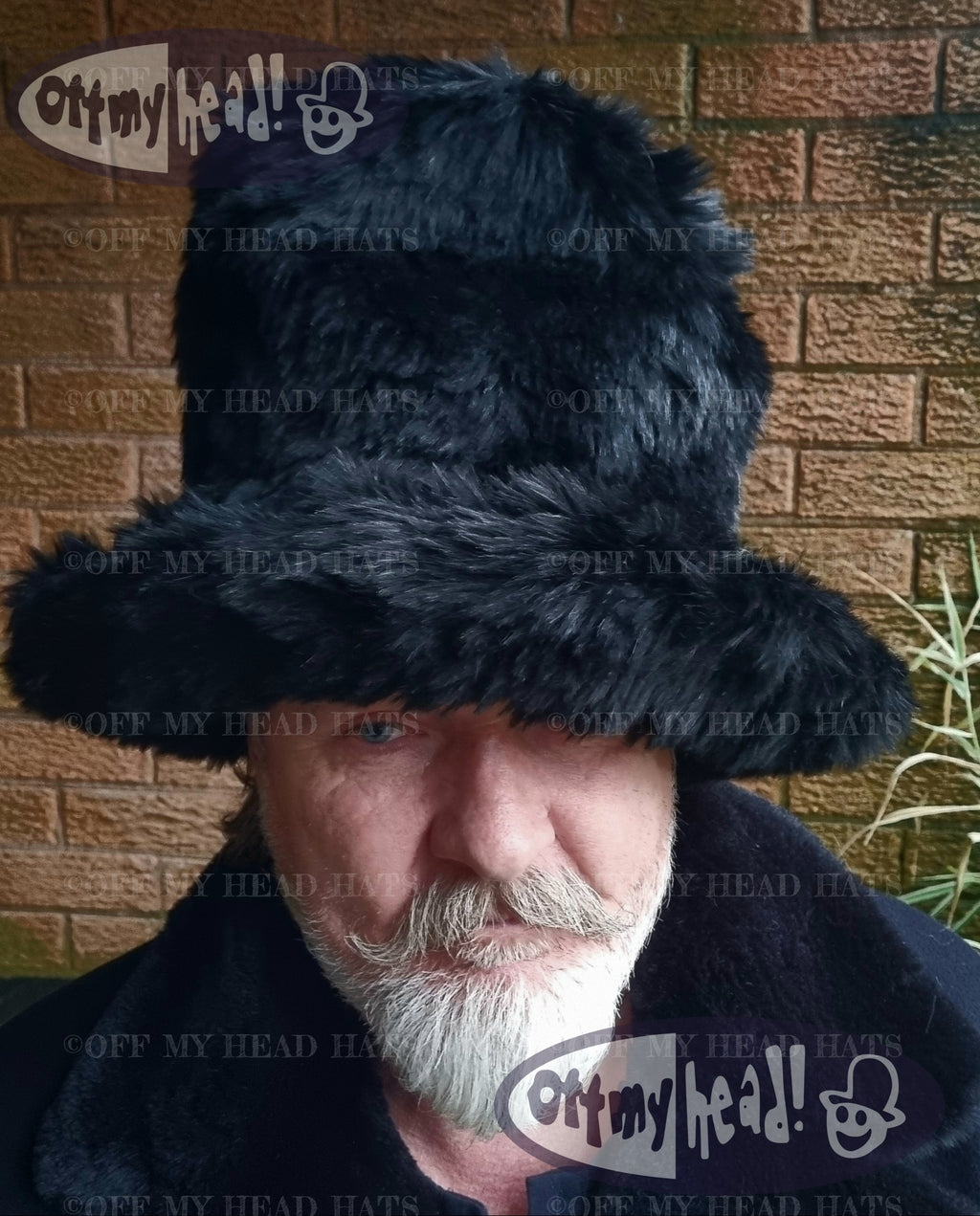 Tall Black Faux Fur Hat | Handmade in England | JK Space Cowboy Style Stovepipe Hat