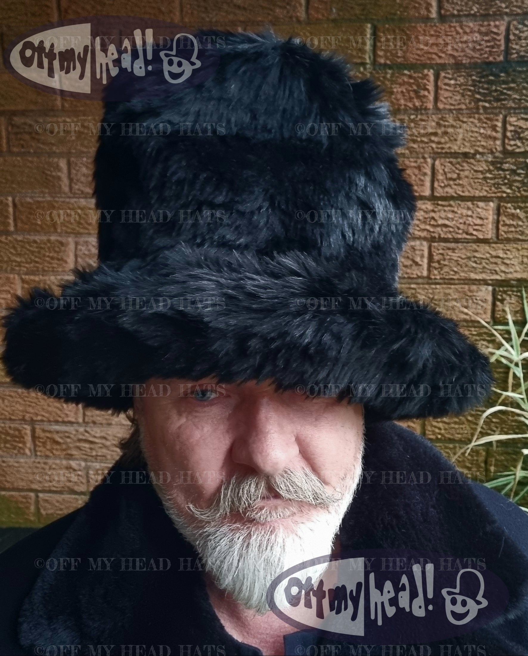 Tall Black Faux Fur Hat | Handmade in England | JK Space Cowboy Style Stovepipe Hat