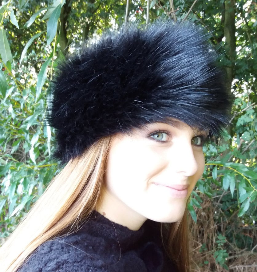 Shiny Black Luxury Faux Fur Headband | Handmade in England