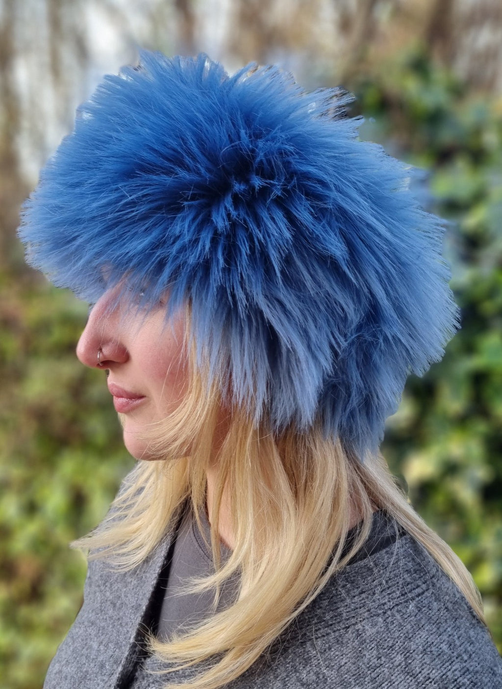 Dusky Blue Faux Fur Headband — Mega Fluffy Earwarmer & Neckwarmer
