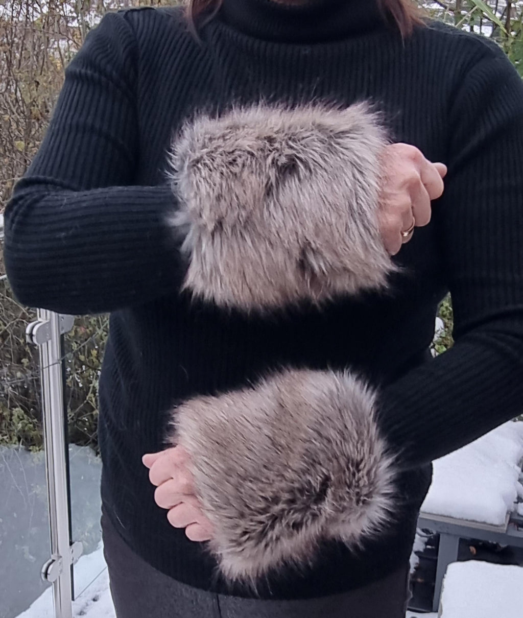 Grey & Brown Faux Fur Cuffs | Fluffy Wrist Warmers | Handmade in England