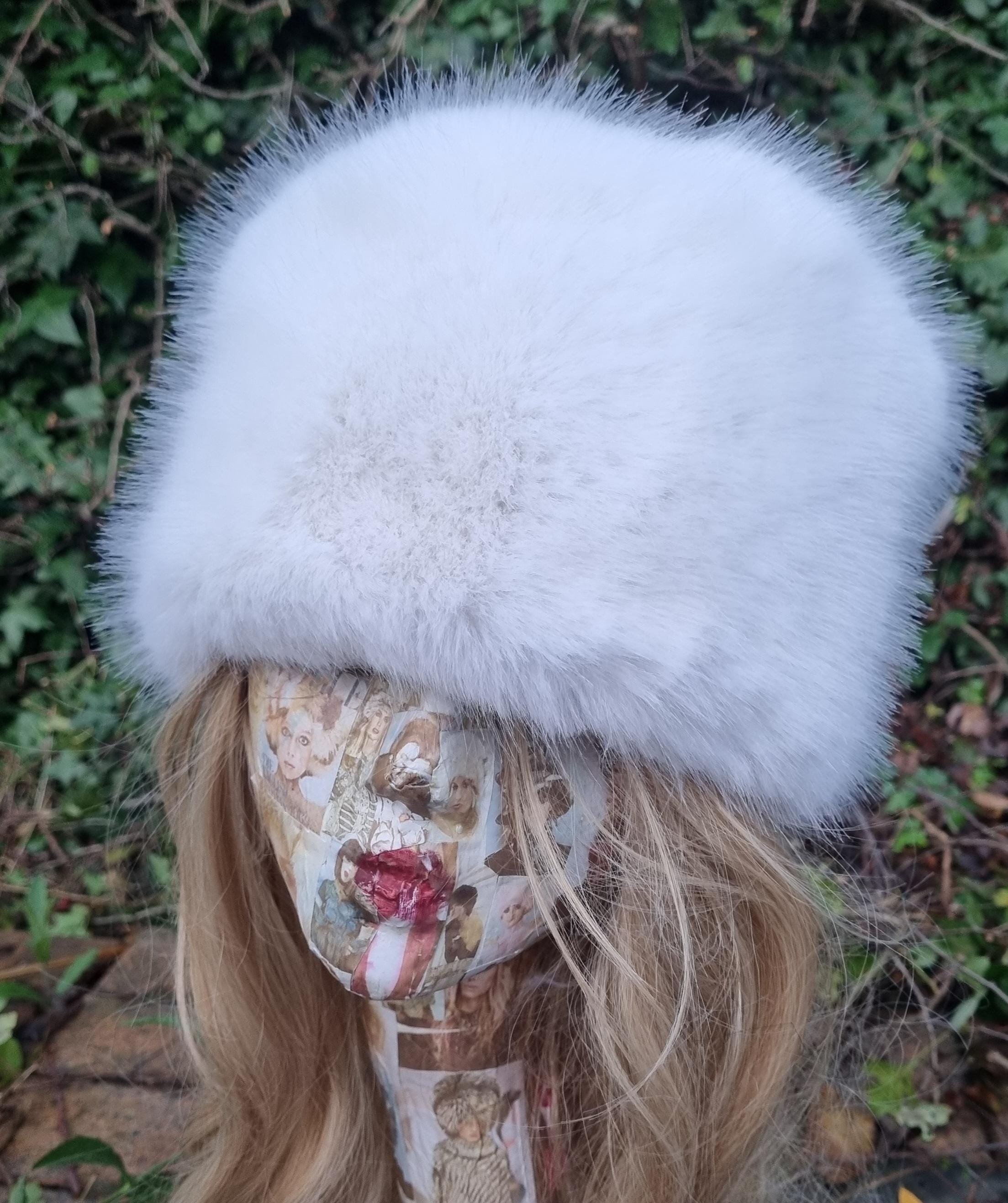 Super Luxury White Faux Fur Hat with Polar Fleece Lining