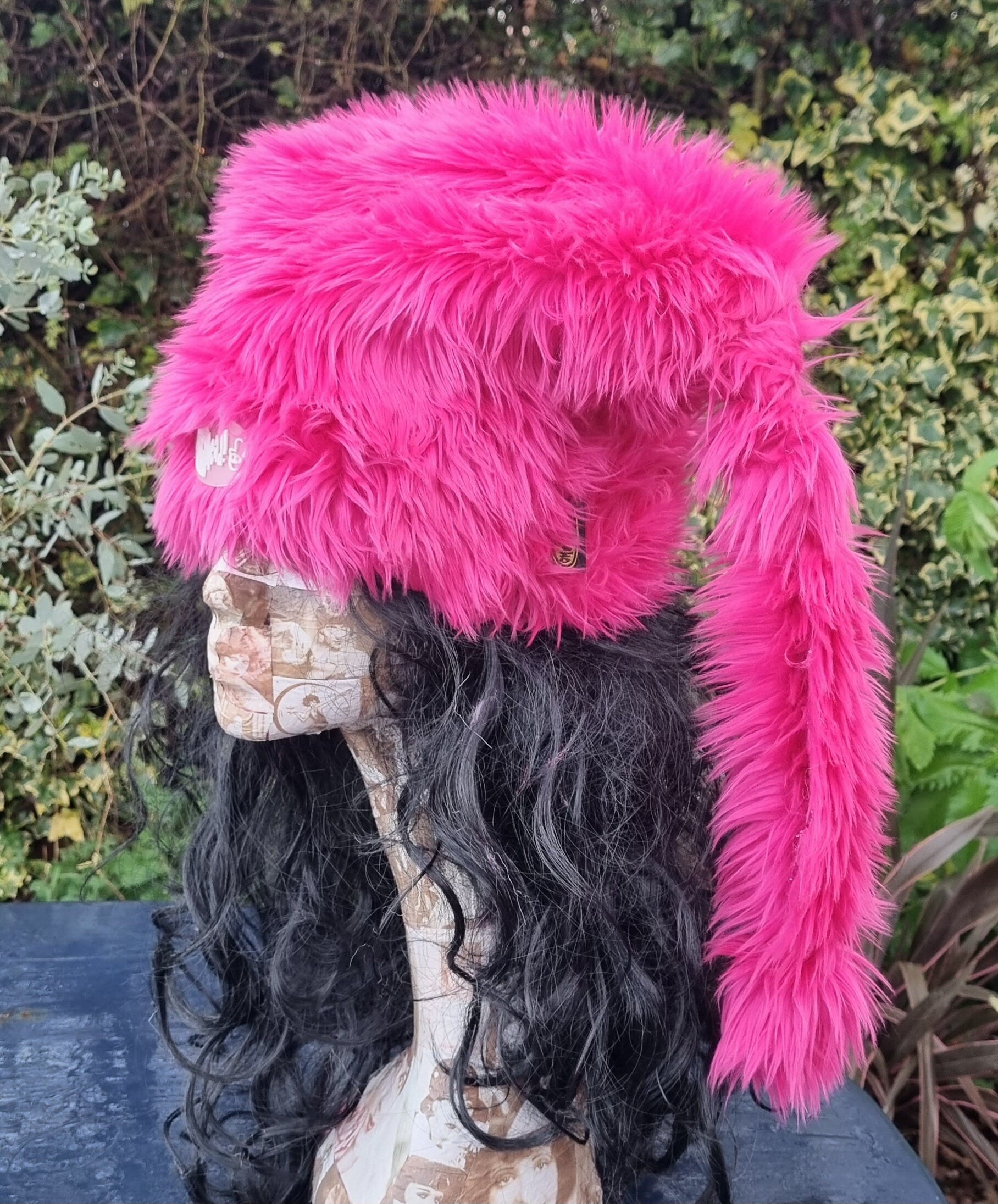 Off My Head Marshmallow Hat in Shaggy Shocking Pink Faux Fur | Fluffy Rave Hat | Handmade in England