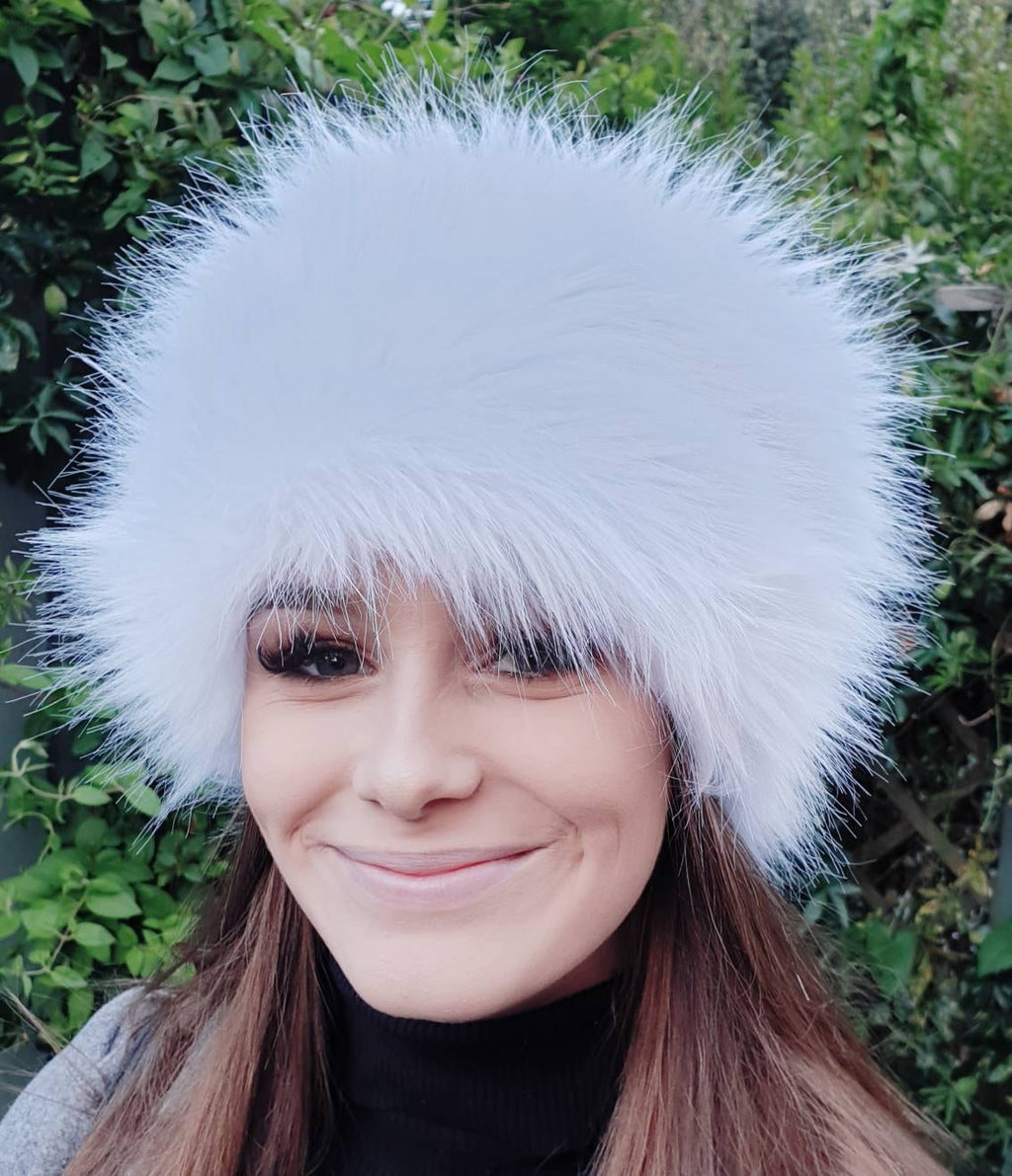 White Faux Fur Hat Russian Style with Cosy Polar Fleece Lining-Fur Hat-Fake Fur Hat-Winter Hat-Long Fur Hat-Cossack Hat-White Fur Hat