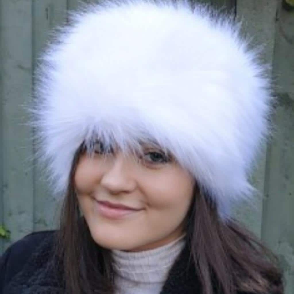 White Faux Fur Hat Russian Style with Cosy Polar Fleece Lining-Fur Hat-Fake Fur Hat-Winter Hat-Long Fur Hat-Cossack Hat-White Fur Hat