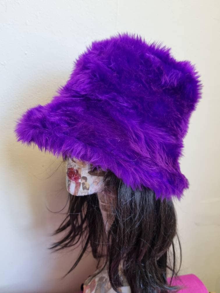 Purple Faux Fur Bucket Hat