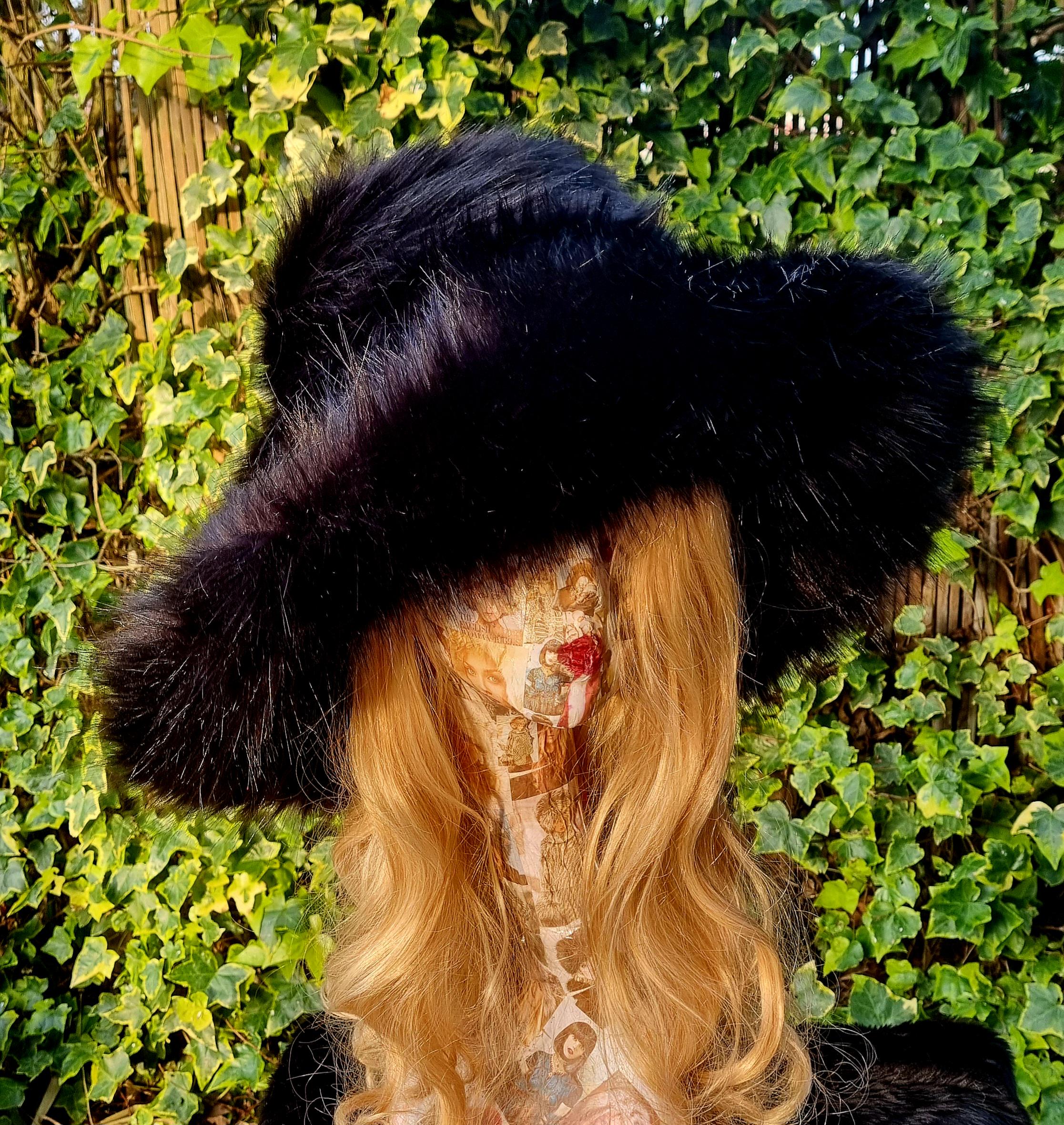 Luxury Wide Brim Black Faux Fur Bucket Hat | Ascot, Winter Weddings & Festivals | Handmade in England