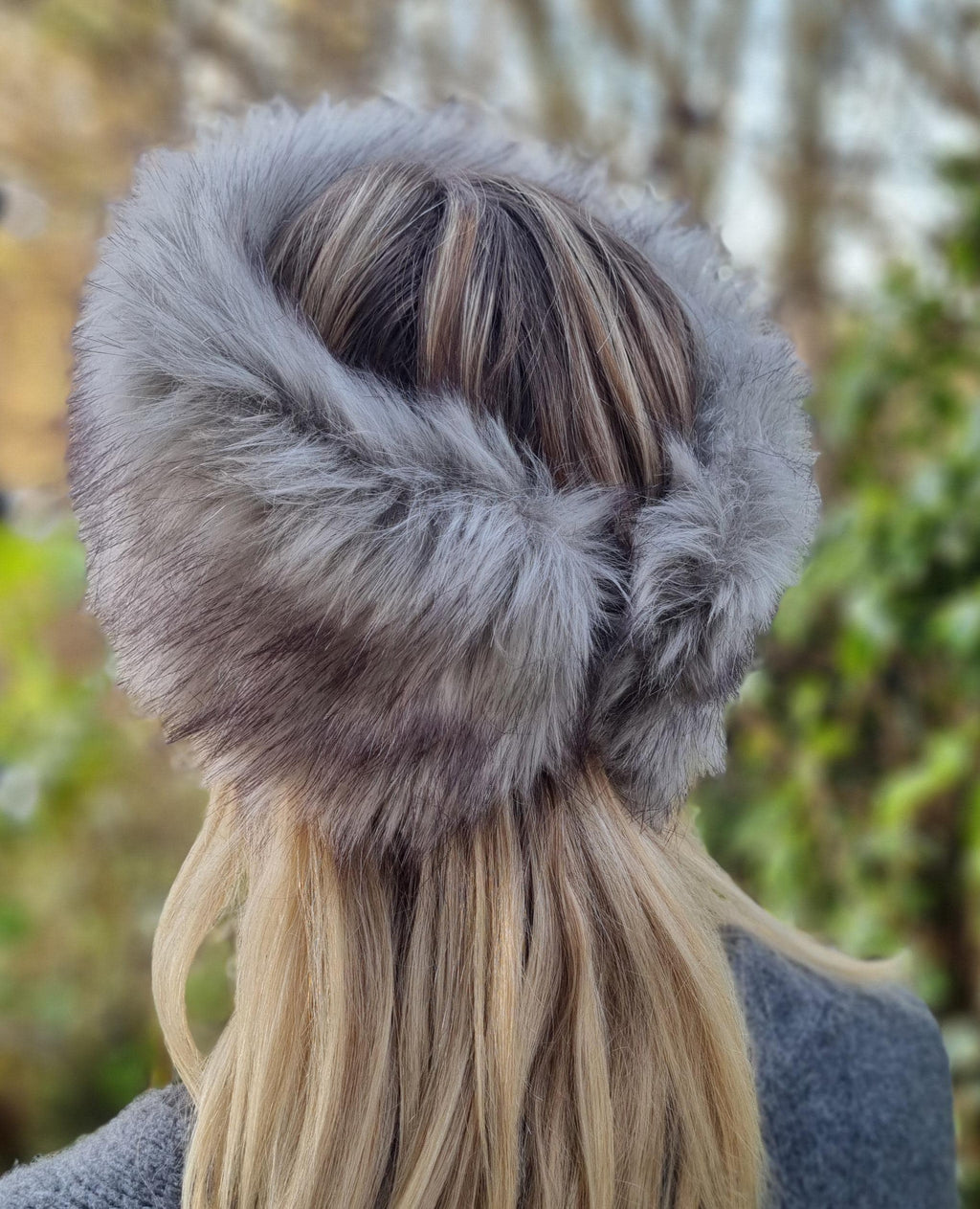 Grey Faux Fox Fur Headband | Thick & Dense Earwarmer | Handmade in England