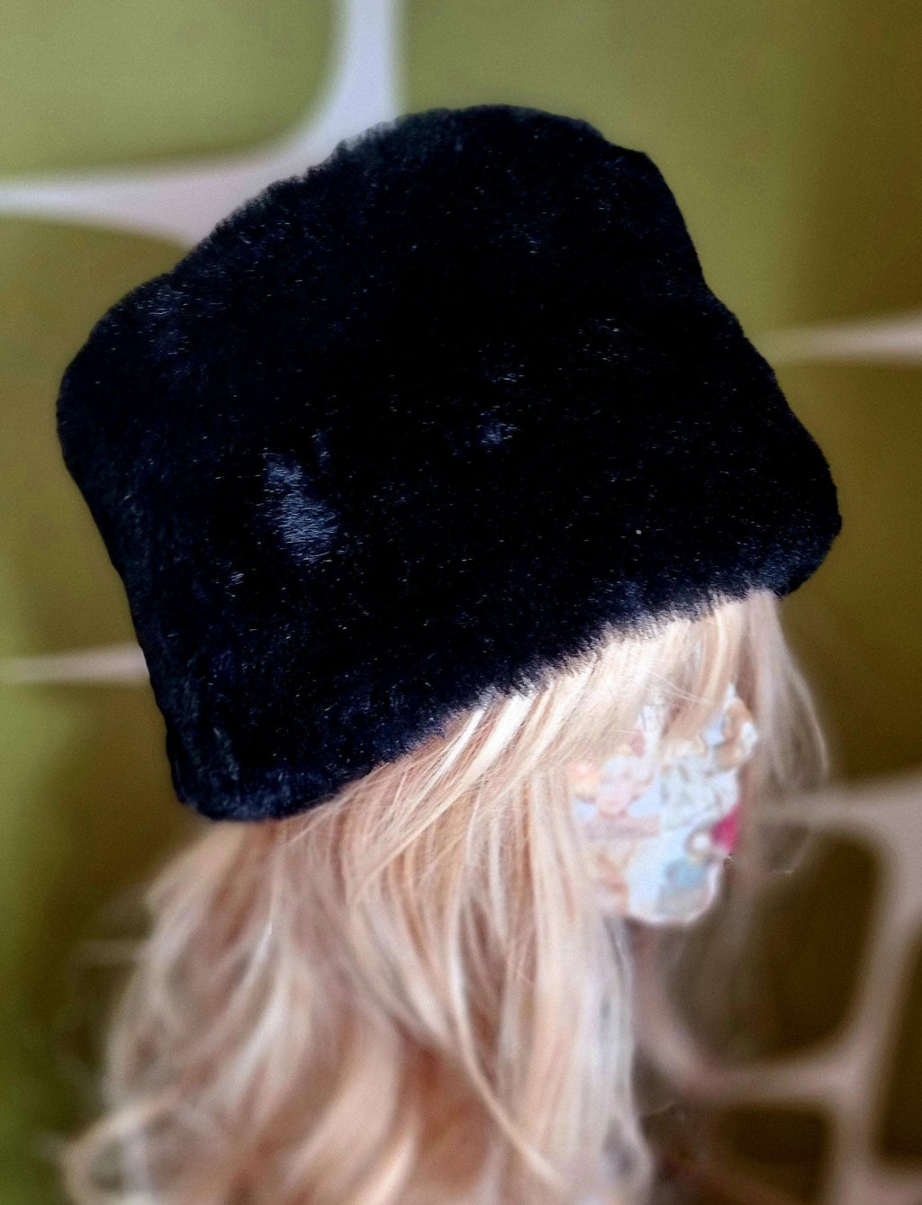 Black Faux Fur Hat- Black Fur Hat- Fleece Lining- Winter Hat- Fur Hat- Vegan- Cruelty Free