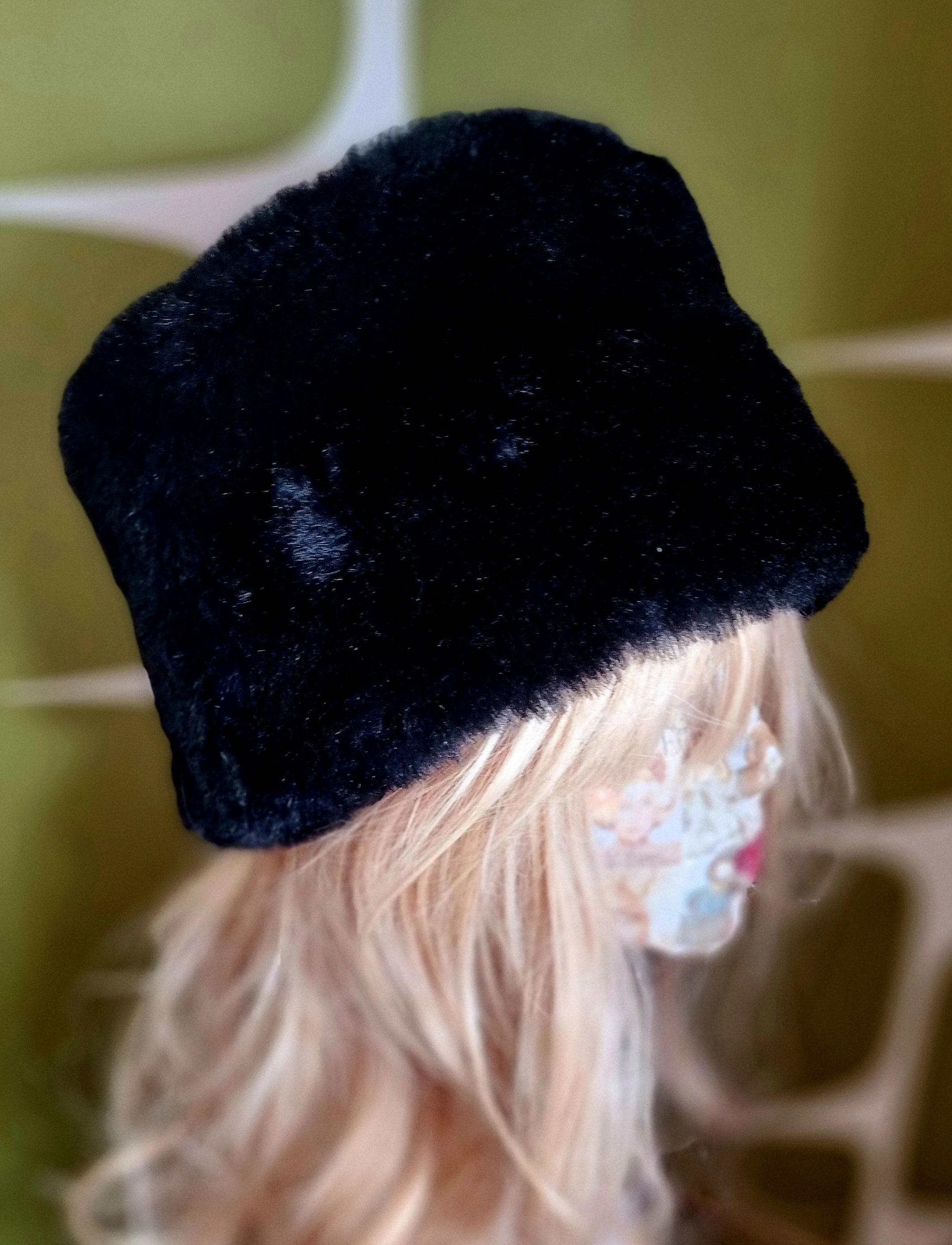 Black Faux Fur Hat- Black Fur Hat- Fleece Lining- Winter Hat- Fur Hat- Vegan- Cruelty Free
