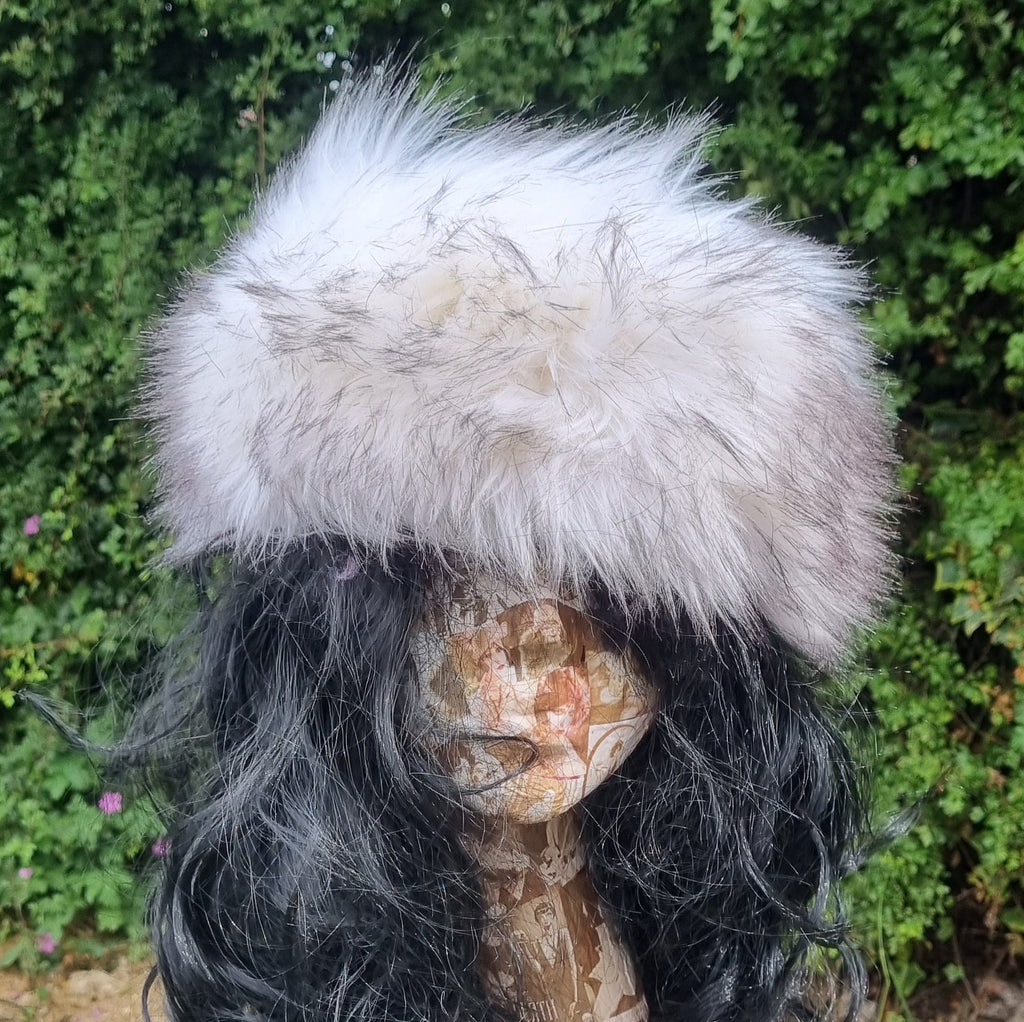 White With Black Highlights Faux Fur Headband-Neckwarmer-Earwarmer-Head Wrap-White Fur Headband-White Fur-Husky