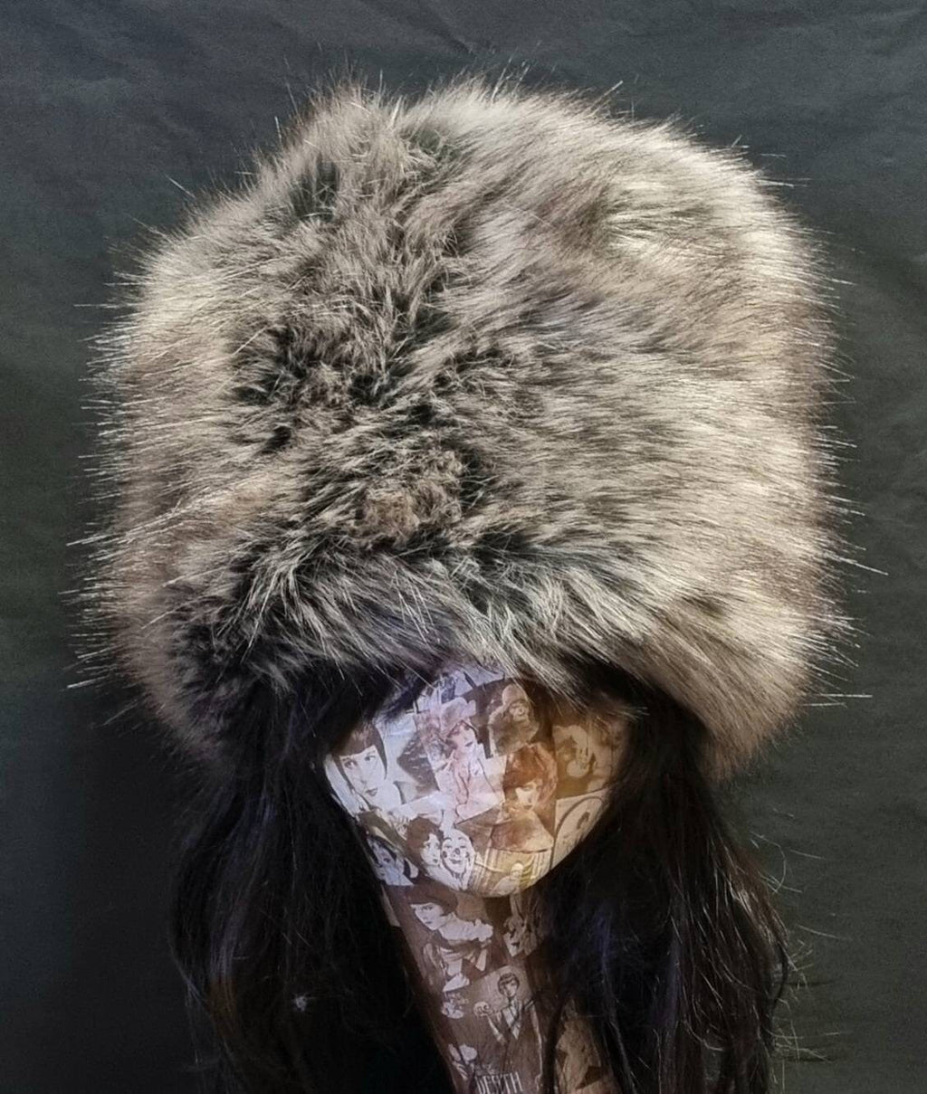 Grey and Brown Luxury Faux Fur Hat with Polar Fleece Lining- Fur Hat-Fake Fur Hat-Winter Hat- Grey Fur Hat- Vegan Fur Hat- Grey Fur- Brown