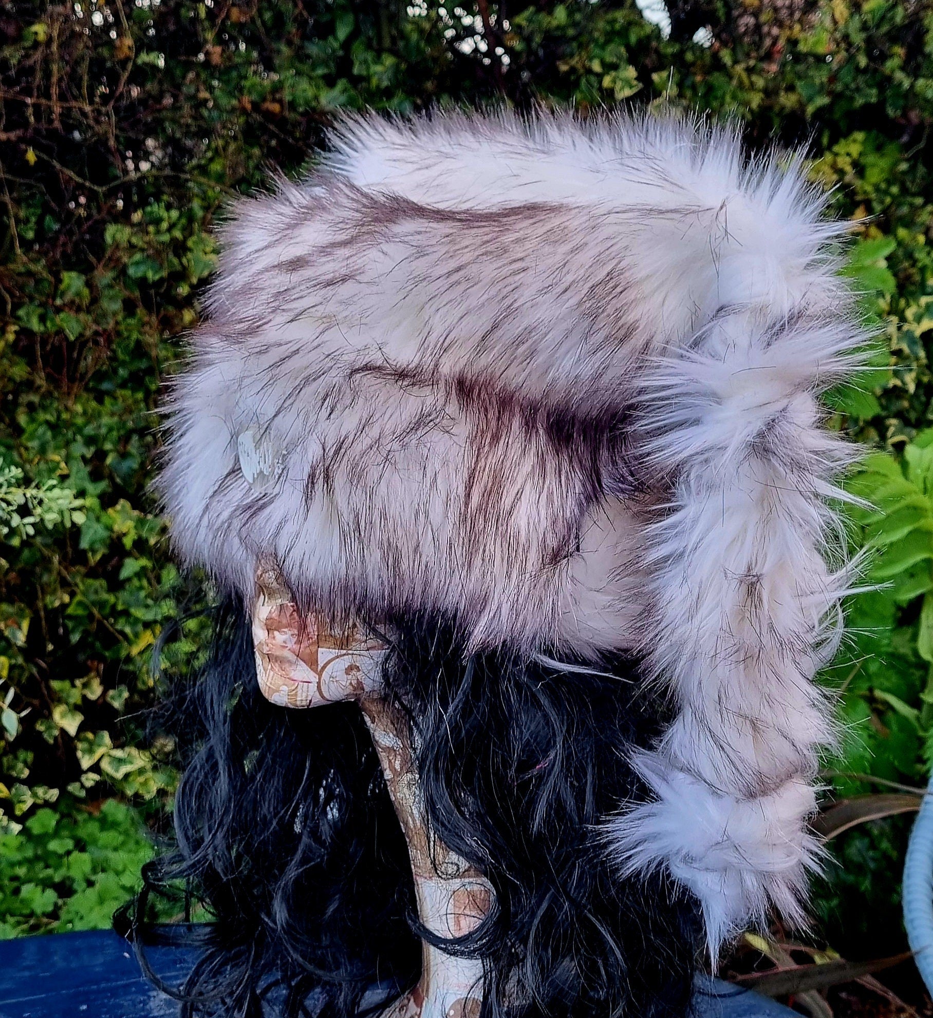White Black Fur Marshmallow Hat with Polar Fleece Lining- Ski Hat-Apres Ski- Dog Walking- White Fur Hat-Cruelty Free-Vegan Fabric-Fleece