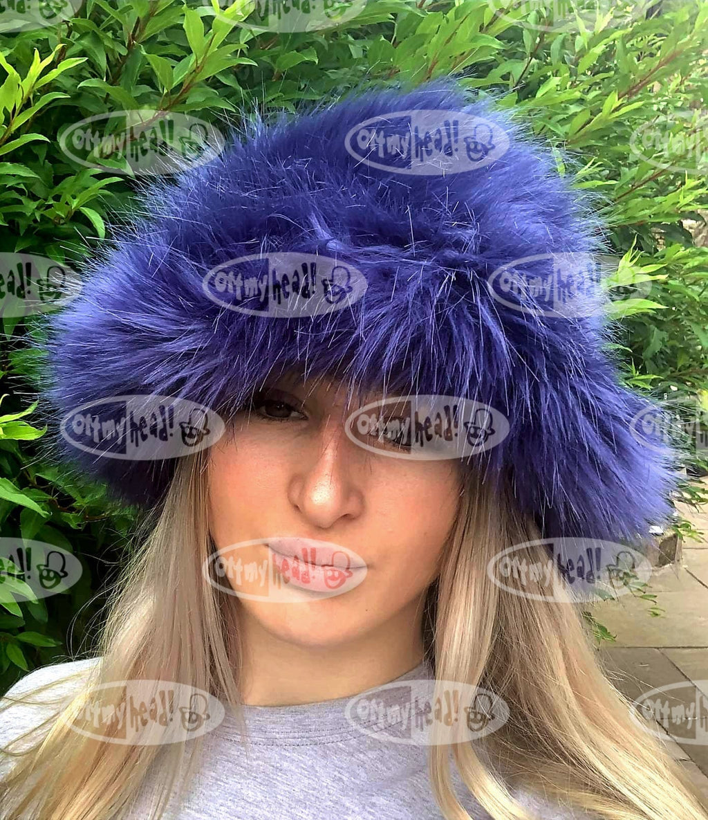 Purple Blue Fuzzy Bucket Hat-Festival Hat-Floppy Hat-Fur Hat-Fake Fur Hat-Rave Hat-Purple Bucket Hat-Blue Fur Hat-vegan friendly hat