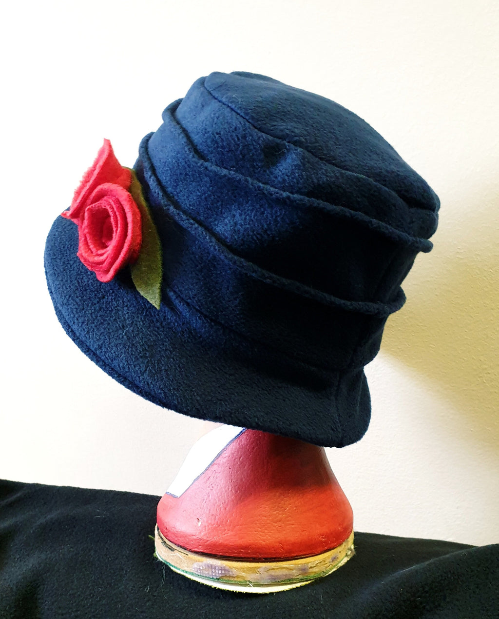 Navy Blue Fleece Hat-Polar Fleece Lining-Downton Abbey Hat-Womens Fleece Hat-Womens Fleece Winter Hat-1930's-Ladies Winter Hat-Blue Fleece