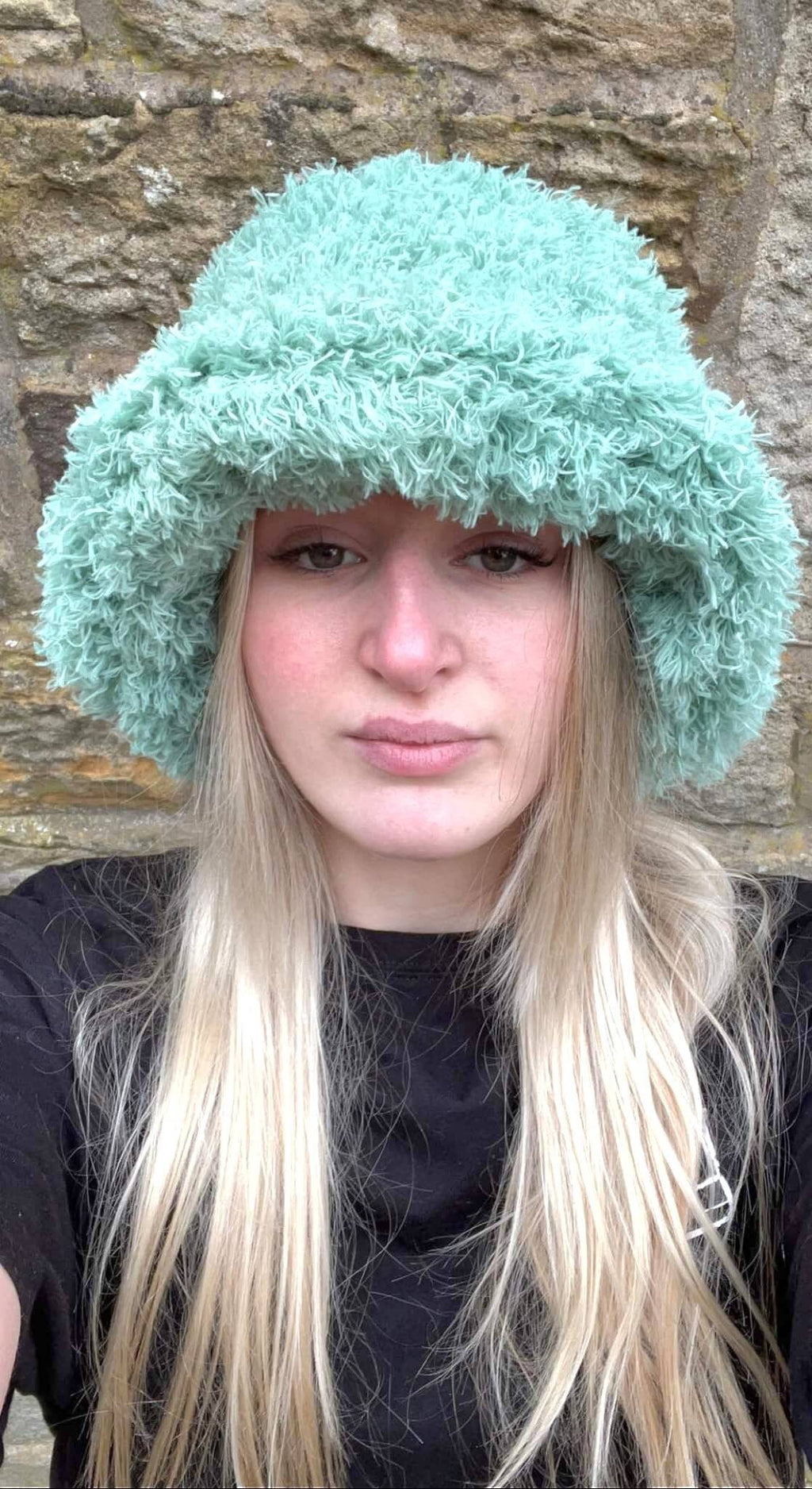 Curly Frills Mint Green Faux Fur Bucket Hat-Festival Hat-Floppy Hat-Fur Hat-Fake Fur Hat-Rave Hat-Mint Fur Hat-Sage Green Fur-Y2K Vegan Hat