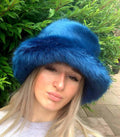 Stunning Super Luxury  Faux Fur Bucket Hat-Deep Blue-Fuzzy Bucket Hat-Festival Hat-Floppy Hat-Fur Hat-Fake Fur Hat-Rave Hat-Blue Bucket Hat