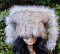 White Black Fur Marshmallow Hat with Polar Fleece Lining- Ski Hat-Apres Ski- Dog Walking- White Fur Hat-Cruelty Free-Vegan Fabric-Fleece