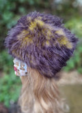Yellow and Dark Grey Faux Fur Hat-Fleece Lining- Wintet Fur Hat-Black Fur Hat-Yellow-Cruelty Free-Vegan Fabric