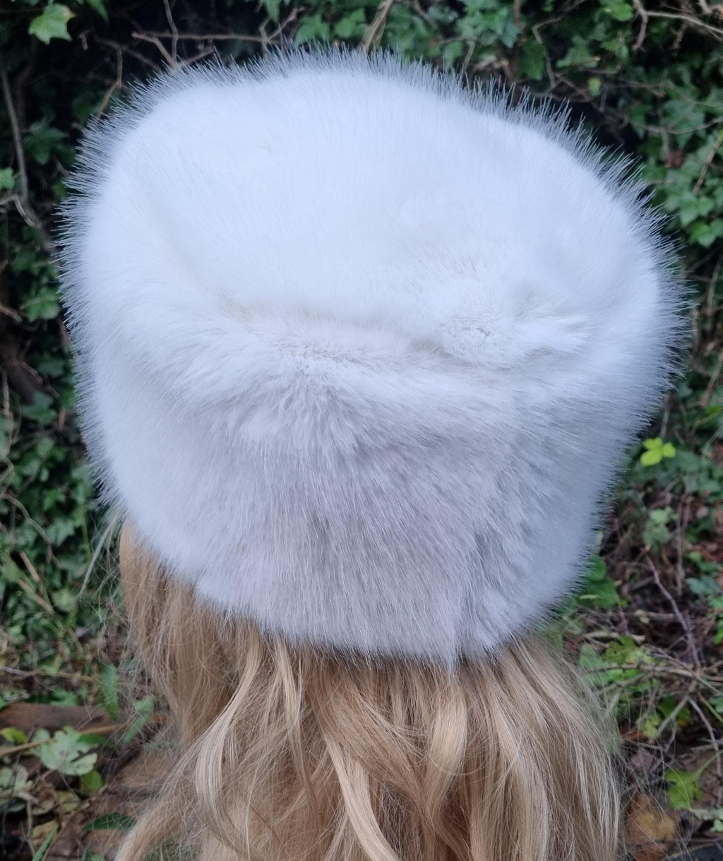 Super Luxury White Faux Fur Hat with Polar Fleece Lining