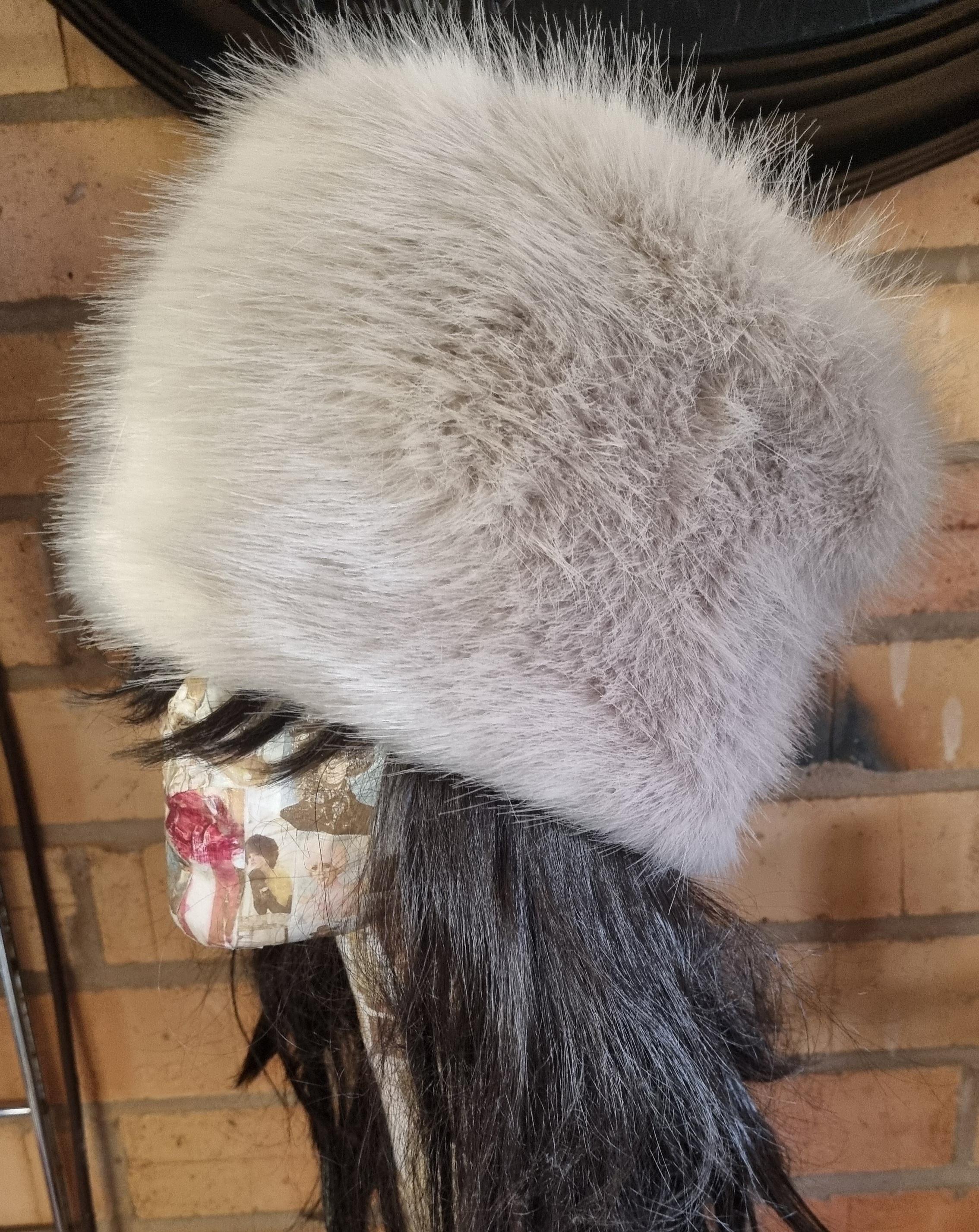 Silver Grey Faux Fur Hat with Polar Fleece Lining-Grey Fur Hat-Silver Hat-Pill Box Hat- Cruelty Free-Vegan Fabric-Grey Fur Hat-Fake Fur Hat