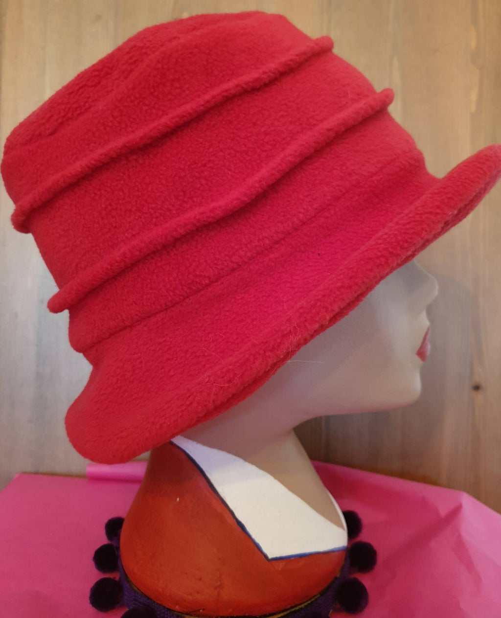 Red Fleece Cloche Hat | Vintage 1920s Style | Handmade in England