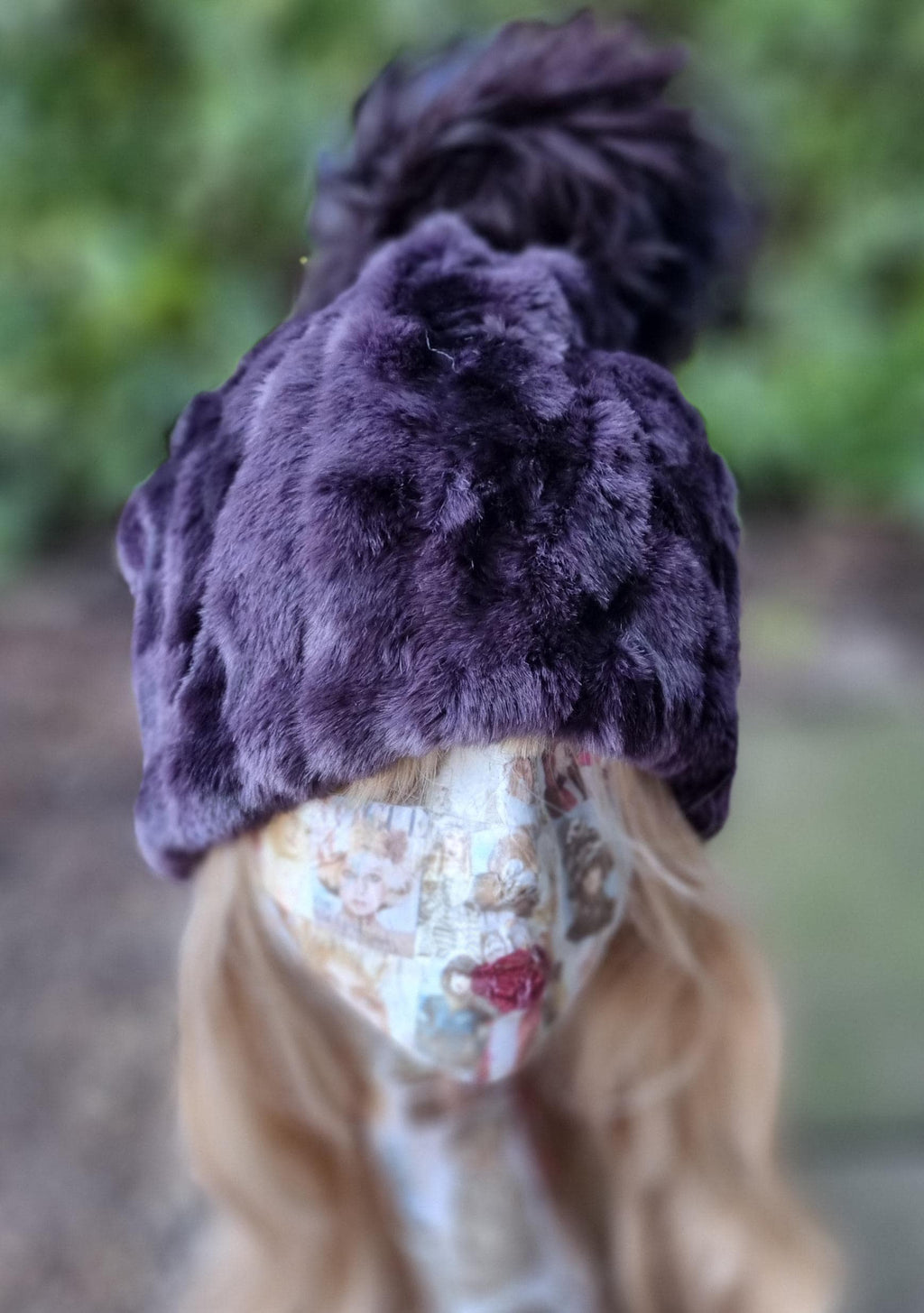 Violet Faux Fur Pom Pom Hat-Fully Lined with Polar Fleece-Pom Pom-Fake Fur Hat-Purple Fur-Ladies Winter Hat-Fleece Hat-Purple Pom Pom