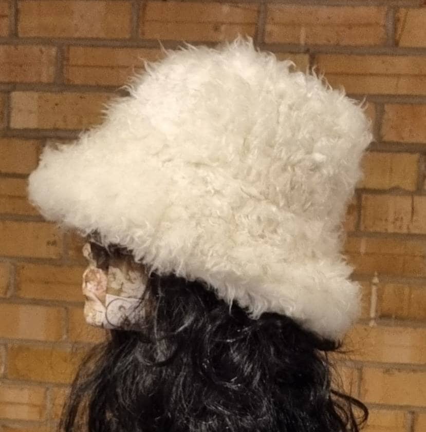 Twisty Faux Fur Bucket Hat-Festival Hat-Fuzzy Bucket Hat-Fur Hat-Fake Fur Hat-Rave Hat-Cream  Fur-Off White Fur-Bucket Hat-Ivory Fake Fur