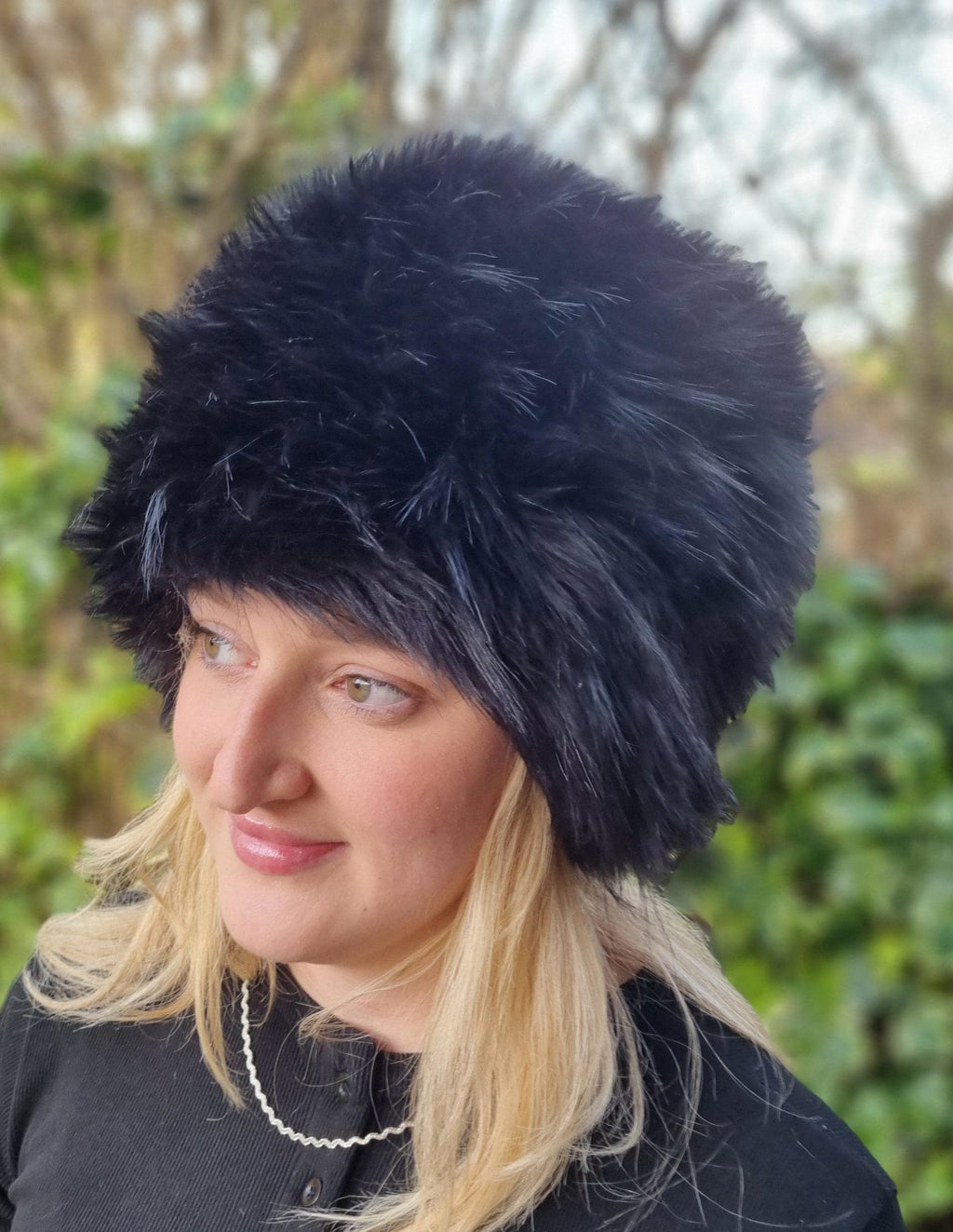 Hollywood Black Textured Faux Fur Hat- Cosy Polar Fleece Lining- Statement Piece-Russian Hat-Fur Hat-Fake Fox Fur-Fake Fur Hat-Black Fur Hat