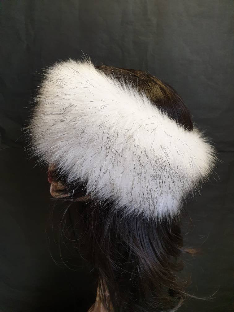Husky Faux Fur Headband | White & Black Tips | Fleece Lined Ear Warmer | Handmade in England