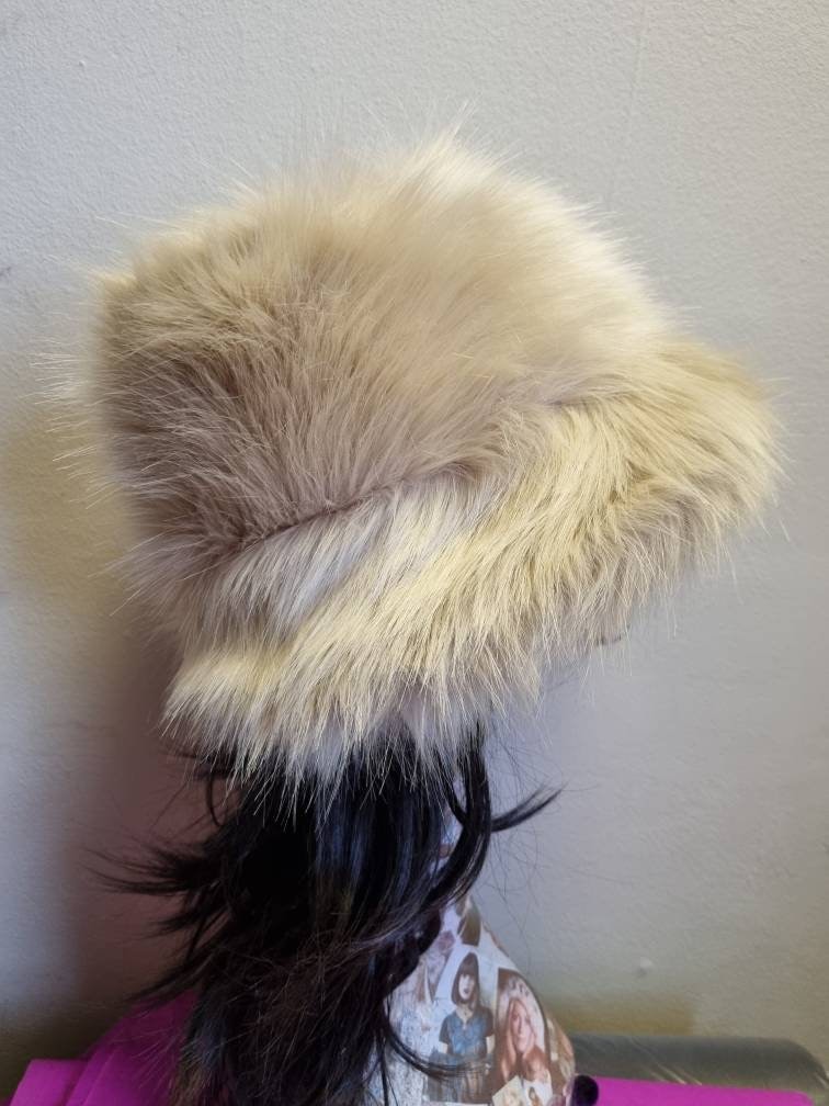 Caramel Fuzzy Bucket Hat-Festival Hat-Floppy Hat-Fur Hat-Fake Fur Hat-Rave Hat-Gold Bucket Hat-Cream Fur Hat-vegan friendly hat-