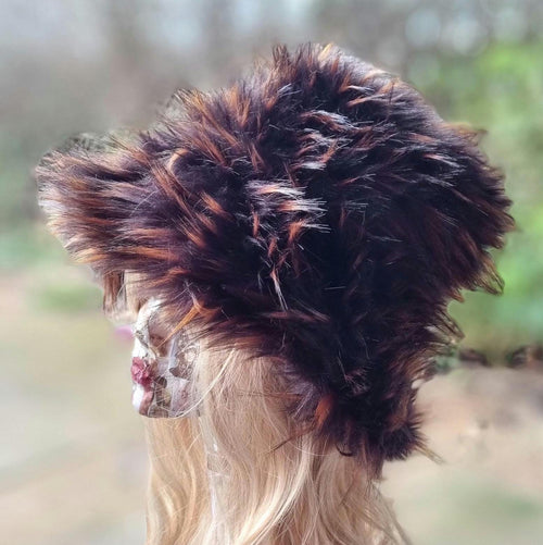 Brown Bronze Tips Extra Wide Wire Brim Fuzzy Bucket Hat-Oversize Bucket Hat -Fake Fur Hat-Rave Hat-Brown-  Bucket Hat-Cruelty Free