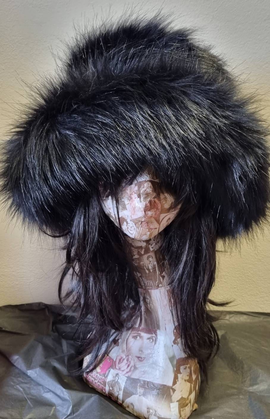 Shiny Black Fabulous Wider 4 inch Brim-Luxury Faux Fur Bucket Hat-Black Fur-Fuzzy Bucket Hat-Festival Hat-Floppy Hat-Fur Hat- Vegan Friendly