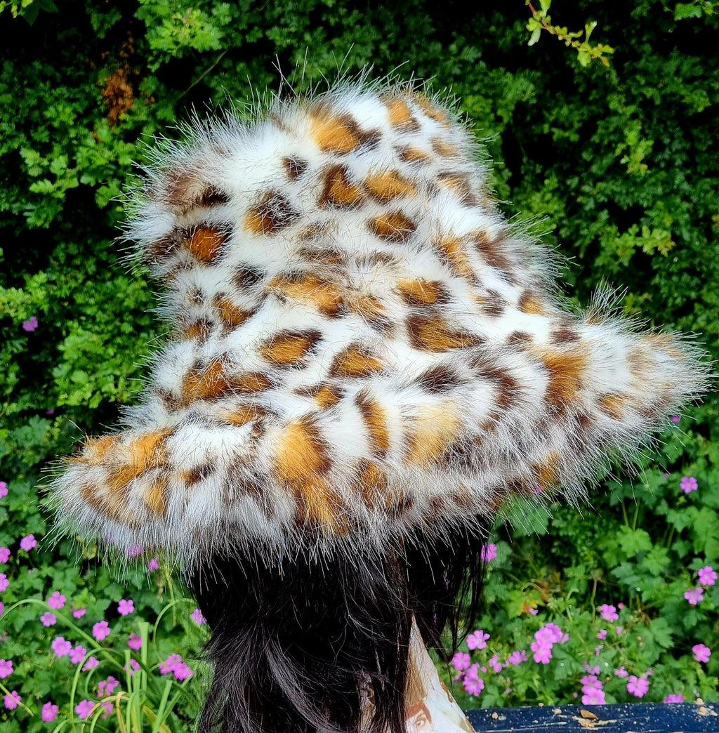 Leopard Print Faux Fur Bucket Hat | Extra Wide Wired Brim | Handmade Festival Hat
